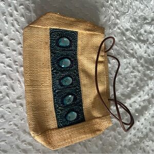 Chic Tan and Blue Woven Wristlet